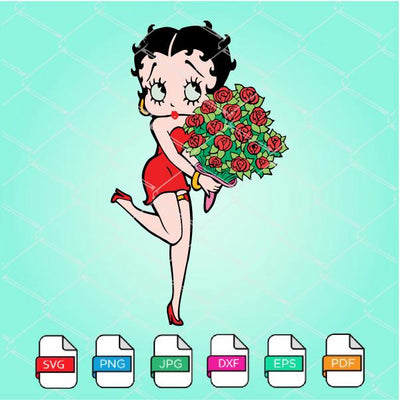 Betty Boop Hugging Red Flowers SVG -Betty Boop SVG Newmody