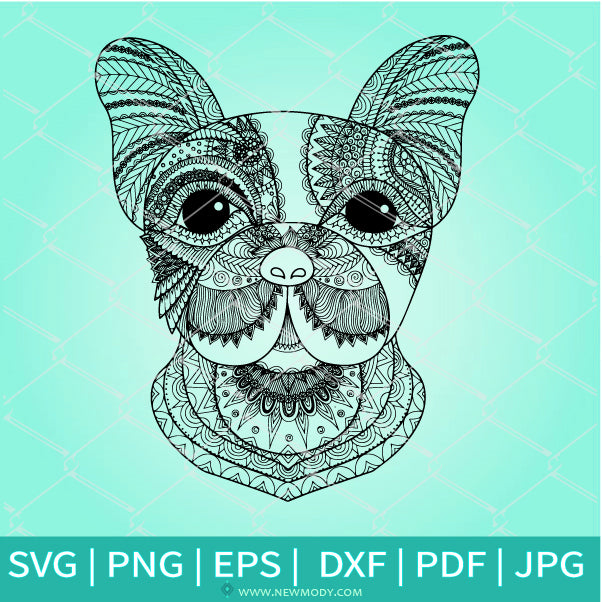 Bulldog  Face Mandala SVG - Dog Coloring Pdf jpg - Dog SVG