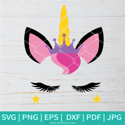 Unicorn Head With Crown SVG -Cute Unicorn Face SVG - Newmody