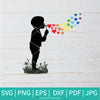 Little Boy Blowing Rainbow Hearts SVG - Window decal - Blowing bubbles - Newmody