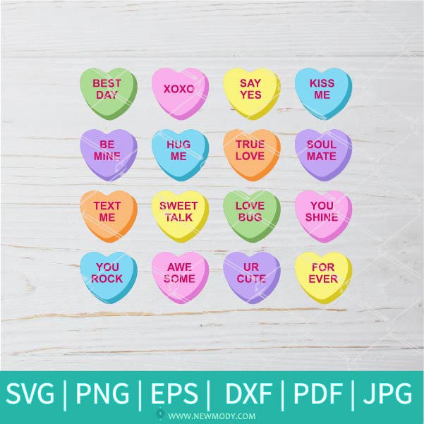 Valentine Sweethearts Candy SVG - Candy SVG -  Valentine's Day  SVG - Valentines Hearts SVG - Newmody