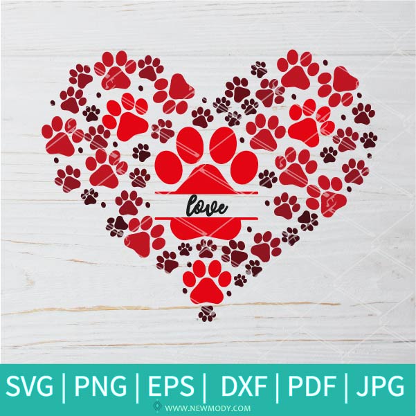 Paw Heart SVG - Dog Mom SVG - Cat Mom SVG - Dog Lovers SVG - Valentine Day SVG - Paw Tracks SVG