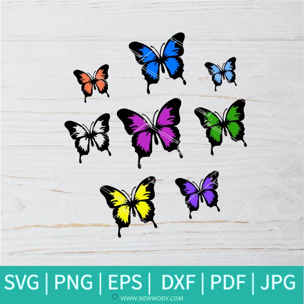 Bundle Colorful Butterflies  SVG - Butterfly SVG - Good Vibes Svg - Girls Svg - Newmody