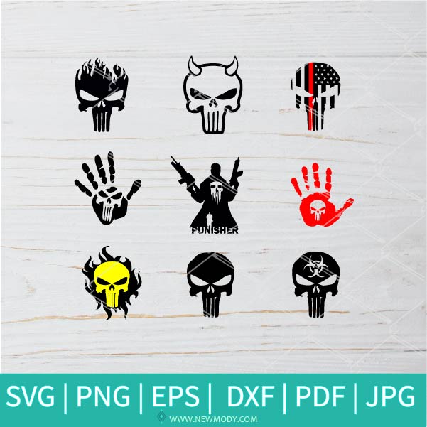 Punisher Bundle SVG -  Skull SVG - Skull Clipart - Skull Cut Files - Newmody