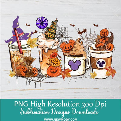 4 Halloween Coffee Cup PNG Sublimation Bundle | Fall Cups PNG Clipart Bundle - Newmody
