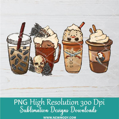 6 Halloween Coffee Cup PNG Sublimation Bundle | Spooky Halloween Fall Cups PNG Clipart - Newmody