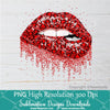 Heart Glitter Dripping red Lips PNG Sublimation Design | Sexy Valentine lips Clipart - Newmody