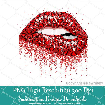Heart Glitter Dripping red Lips PNG Sublimation Design | Sexy Valentine lips Clipart - Newmody