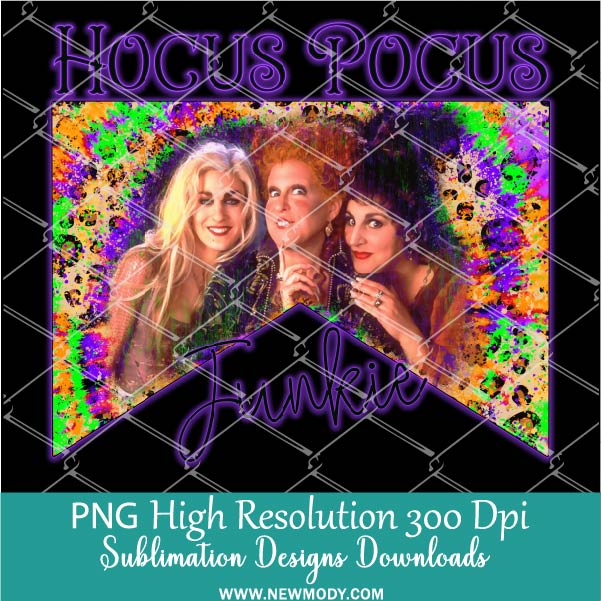 Hocus Pocus Junkie PNG For Sublimation | Halloween spooky vibes Png | Leopard Halloween skull Hocus Pocu PNG