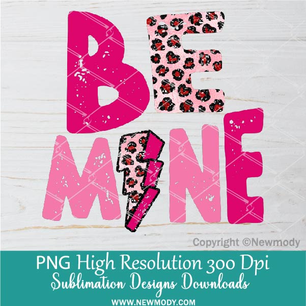 Be Mine Pink and Leopard PNG Sublimation| Retro Pink glitter Lightning bolt Leopard Print PNG