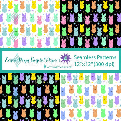 Easter Peeps Seamless Pattern Bundle, Colorful Bunny Digital Paper Pack, Spring Pastel Peeps Texture