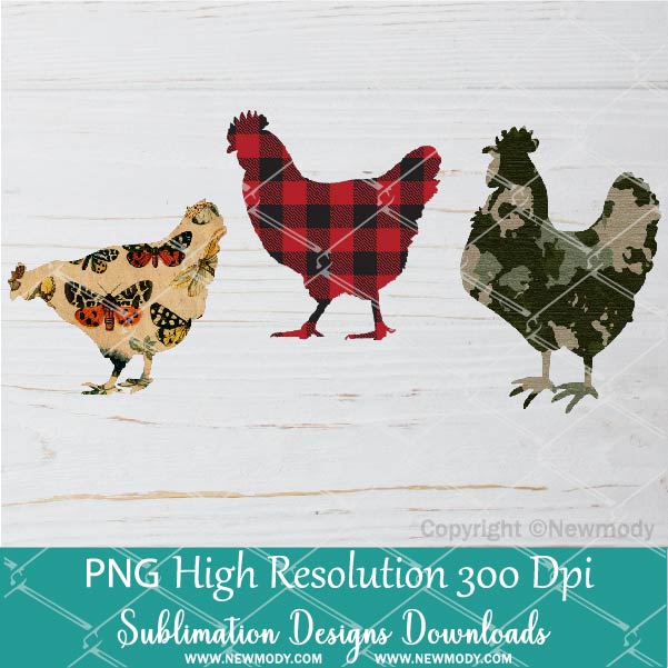 Chickens Sublimation PNG Bundle | Chicken Clipart Bundle