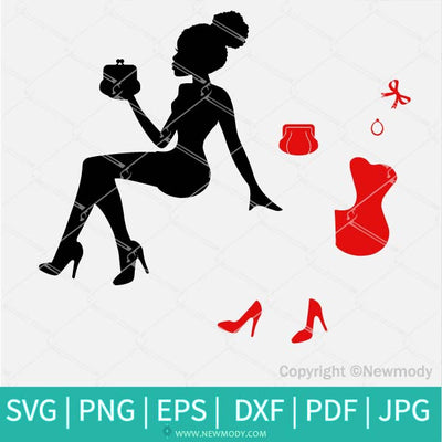 Sitting Fashion Afro Girl SVG - Beautiful Afro Woman SVG - Black Queen With bag SVG - Newmody