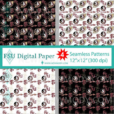 FSU Digital Paper Pack - 4 FSU Seamless Patterns Bundle - Seminoles Pattern - Newmody