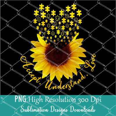 Accept Understand Love Sublimation Design - Sunflower Autism PNG - Newmody
