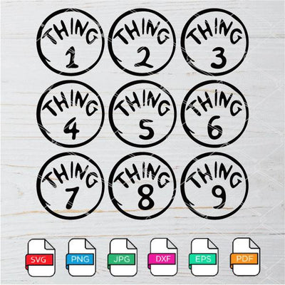 Thing 1 Thing 2 SVG - Thing 1 to 9 SVG - PNG Newmody