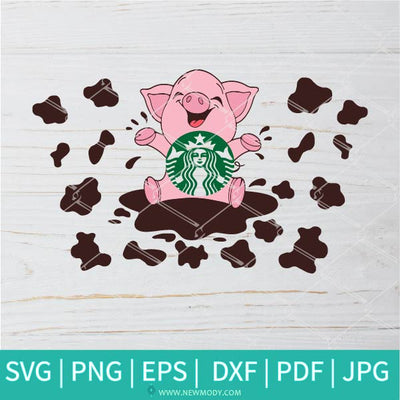 Cute Pig Playing In Mud Starbucks Cup Wrap SVG - Happy Pig Bath In Mud SVG - Newmody