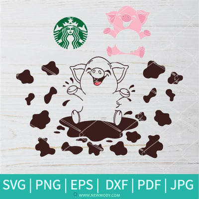 Cute Pig Playing In Mud Starbucks Cup Wrap SVG - Happy Pig Bath In Mud SVG - Newmody
