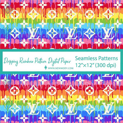 Dripping Rainbow Pattern Digital Paper - LV Dripping Rainbow Seamless Patterns - LV Dripping Rainbow Sublimation - Newmody