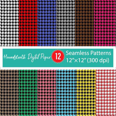 Houndstooth Digital Paper Pack - 12 Houndstooth  Seamless Patterns Bundle - Houndstooth Pattern SVG - Newmody