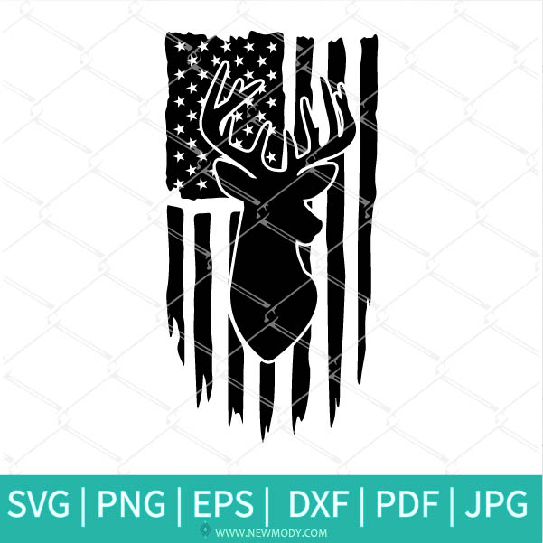 Hunting Distressed USA Flag SVG - Hunting SVG - Deer head SVG - Newmody