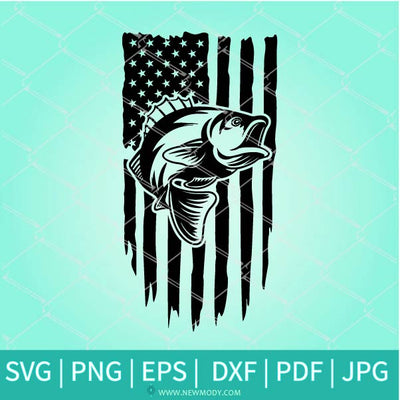 Fishing Distressed USA Flag SVG - American Flag Fishing SVG - Newmody