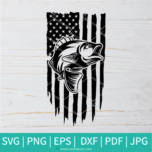 Fishing Distressed USA Flag SVG - American Flag Fishing SVG