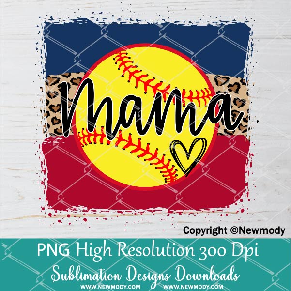 Softball mama PNG | Heart Leopard Softball sublimation designs Hand Drawn PNG