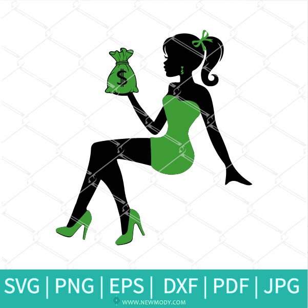 Sitting Fashion Girl With Money Bag Bundle SVG - Rich Girl SVG - Saint Patrick's Day SVG - Newmody