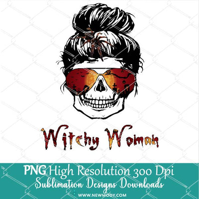 Witchy Woman PNG Sublimation Design- Skull Bun Hair With Spider Png - Newmody