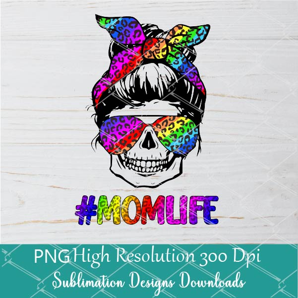 Rainbow Leopard Mom Life Skull With Sunglasses And Bandana Sublimation PNG - Newmody