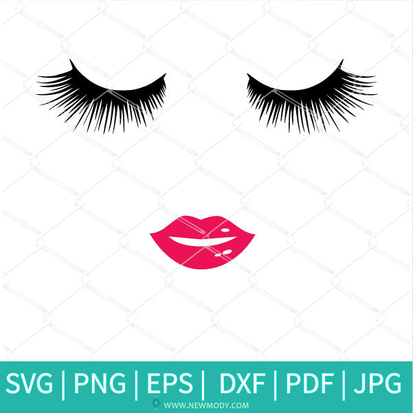 Eyelashes and Lips SVG - Smiling Lips Svg - Newmody