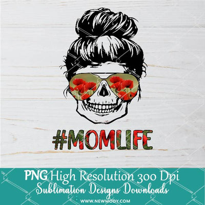 Mom Life Skull Poppy Floral Sunglasses Sublimation PNG - Newmody