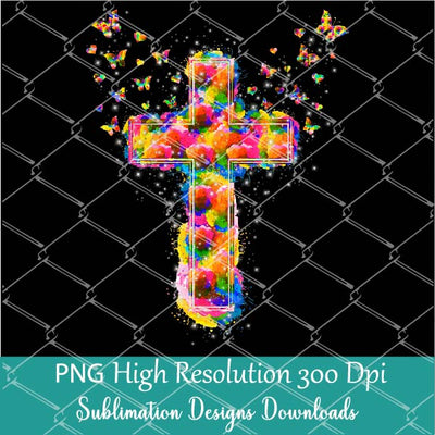 Colorful Watercolor Cross PNG sublimation- Rainbow Watercolor Cross PNG - Newmody