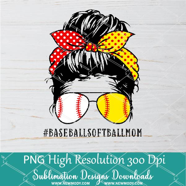 Messy Hair Bun Baseball Softball Mom PNG sublimation downloads - Baseball  Softball Life PNG