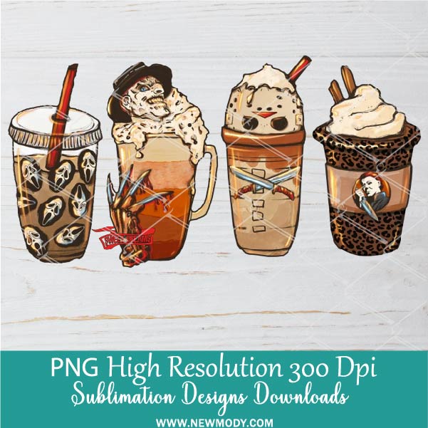 4 Halloween Coffee Cup PNG Sublimation Bundle | Spooky Halloween Cups PNG Clipart
