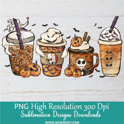 4 Halloween Coffee Cup PNG Sublimation Bundle | Spooky Halloween Cups PNG Clipart - Newmody
