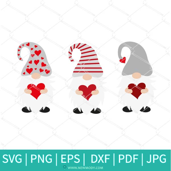 Three Gnomes SVG - Valentine Gnome SVG - Gnome Valentine's Day  SVG - Valentines Hearts SVG - Newmody