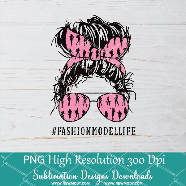 Fashion Model Life PNG sublimation downloads - Fashion Model Mom Bun Hair with Sunglasses and bandana PNG