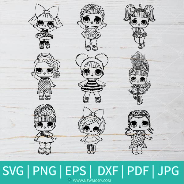 LOL Surprise Dolls Outline SVG Bundle - Lol Surprise Dolls Coloring PDF - JPEG -PNG Clipart