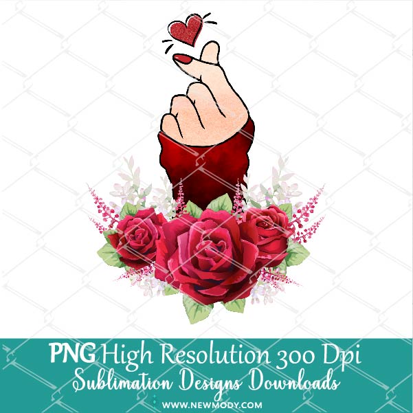 Red Watercolor Flowers Finger Heart PNG Sublimation design – Valentine Sublimation PNG – Woman Hand Clipart- Love Shirt design - Newmody