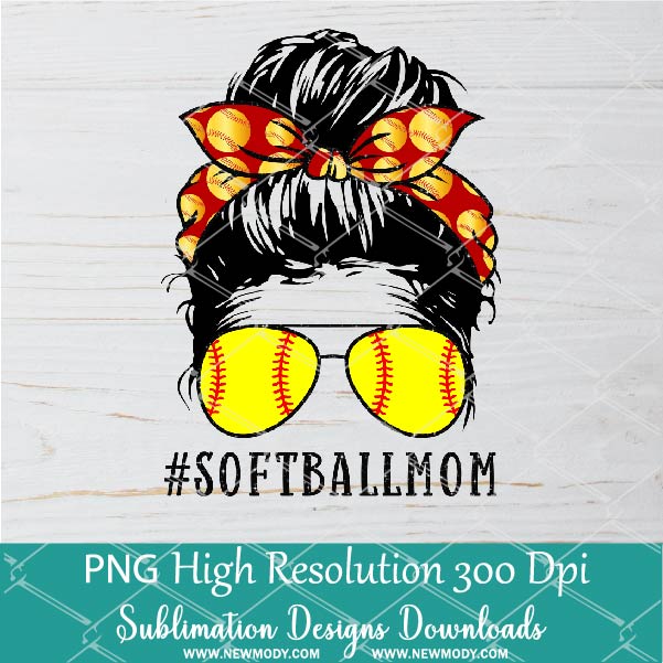 Messy Hair Bun Softball Mom PNG sublimation downloads - Softball Life PNG