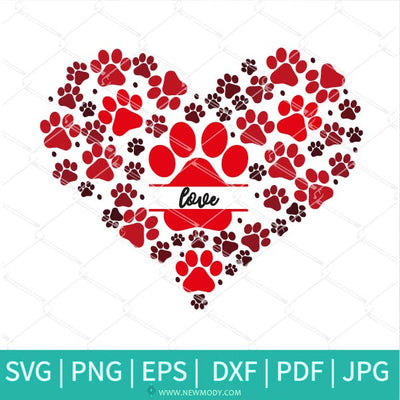 Paw Heart SVG - Dog Mom SVG - Cat Mom SVG - Dog Lovers SVG - Valentine Day SVG - Paw Tracks SVG - Newmody