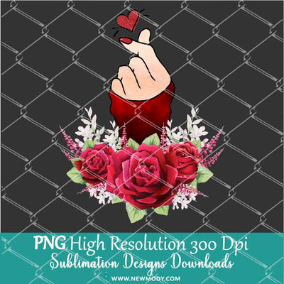 Red Watercolor Flowers Finger Heart PNG Sublimation design – Valentine Sublimation PNG – Woman Hand Clipart- Love Shirt design - Newmody