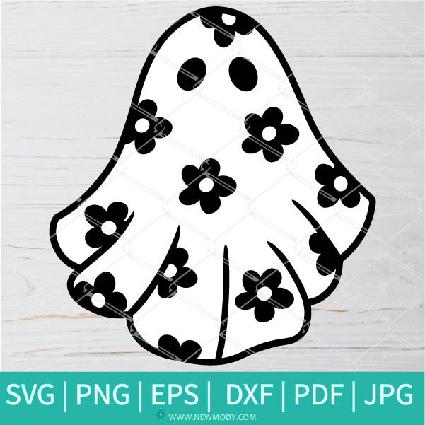 Cute Ghost With Flowers SVG-PNG -Halloween SVG - Ghost SVG-SVG Cut File For Cricut and Silhouette