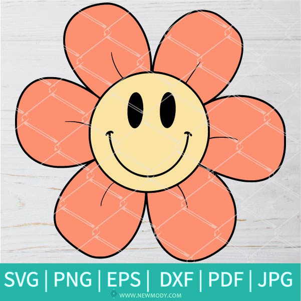 Retro Smily Flower SVG-PNG - flower SVG- rose SVG - Cut Files for Cricut and silhouette